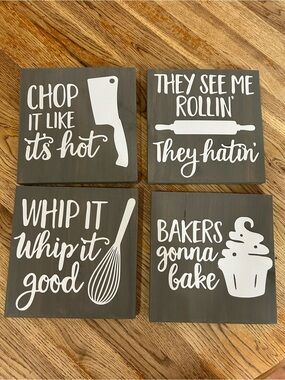 Gray & White Kitchen Wall Art Set - Playful Baking Quotes